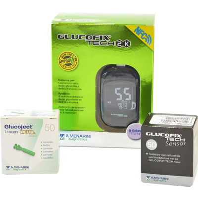 Paquete básico de medidor de glucosa en sangre Glucofix Tech 2K PLUS