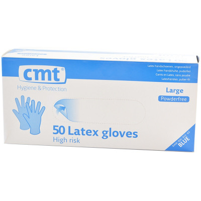 Latex Handschoenen High Risk Blauw Poedervrij 50 stuks (CMT)